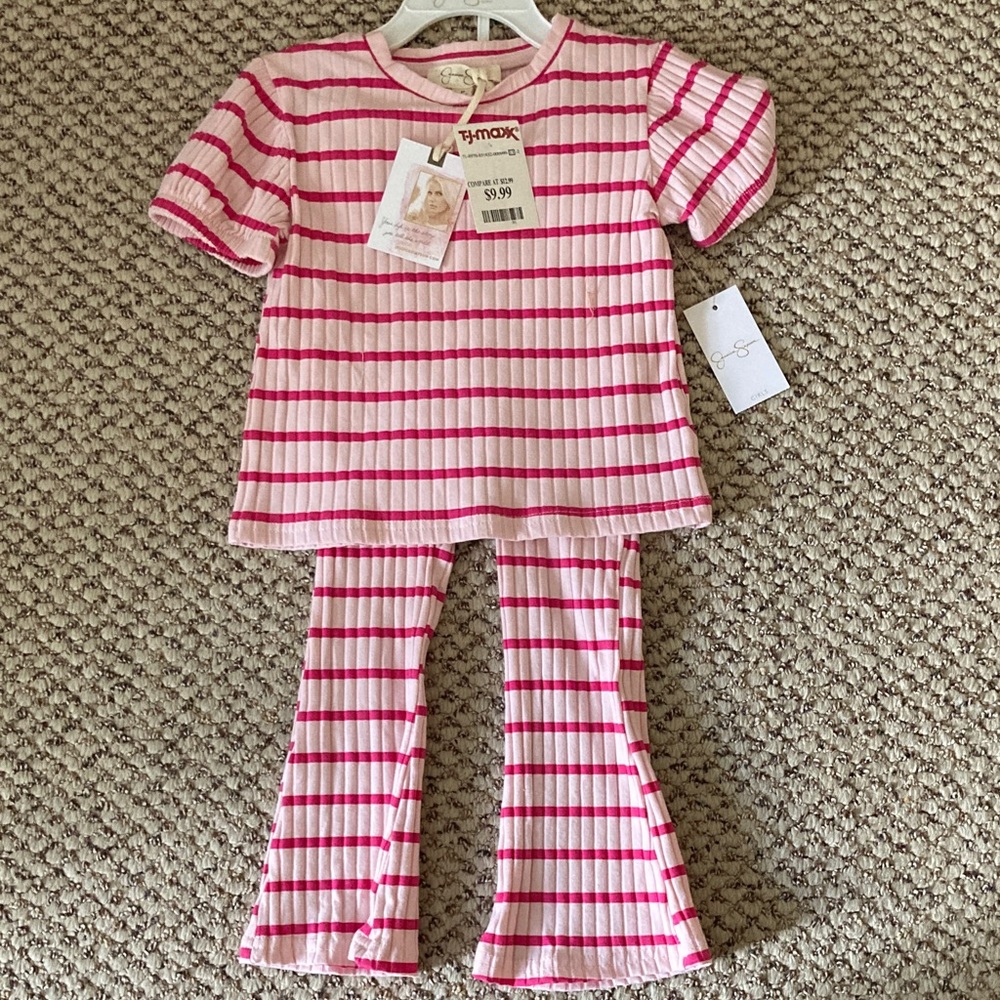 Jessica Simpson Pink and White Striped Kids Pajama Set